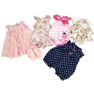 0-3M Baby Girls 5 Outfits 1 Sandals Dress Romper One-piece Bundle Set Colorful